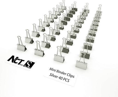 Nctinystore Silver Binder Clips Mini Metal Clamp, 3/5" / 0.6-inch / 15-mm, 40-Count