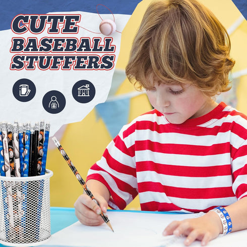 Sabary 48 Pcs Sports Pencils Set, Silicone Bracelets, Soccer, Football, Basketball, Baseball, Birthday Gifts