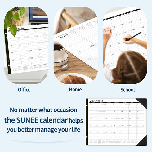 SUNEE 2024-2025 Desk Calendar - Large 22x17 Blotter Pad for Desktop, 18 Months Calendar, Black
