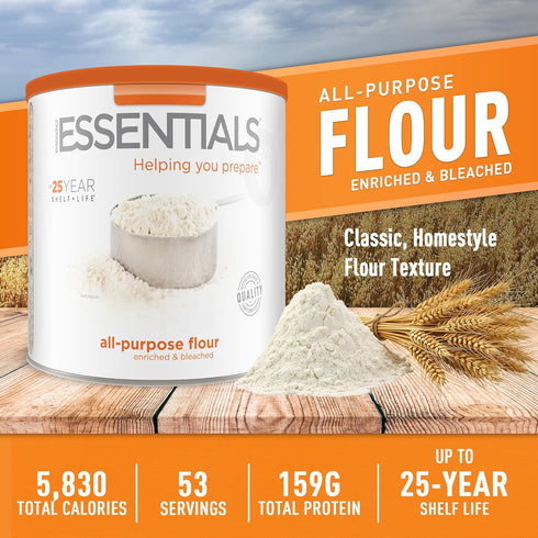 #10 25-Year 53 Emergency Essentials All-Purpose White Flour Enriched, Long-Term Storage in Can | Shelf Life | Servings
