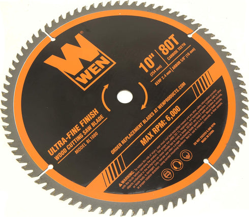 WEN BL1080 10-Inch 80-Tooth Carbide-Tipped Professional Woodworking Saw Blade for Miter and Table Saws