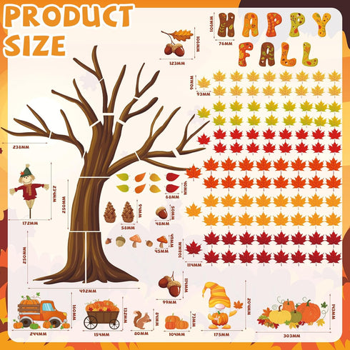 Chivertion 150 Pcs Fall Classroom Tree Bulletin Board Set, Happy Fall Decorations with Maple Leaves and Pumpkins