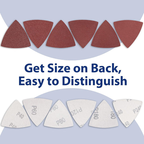 WORKPRO 150PCS Triangle Sanding Pads, 3-1/8 Inch Hook and Loop for Oscillating Multi Tool, 40/60/80/120/180/240 Grit