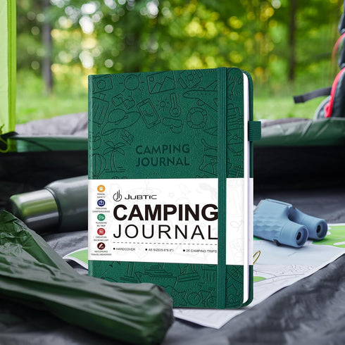 JUBTIC Camping Journal and RV Travel Log Book, A5 Adventure Journal for 25 Camping, Hiking, Family Travel