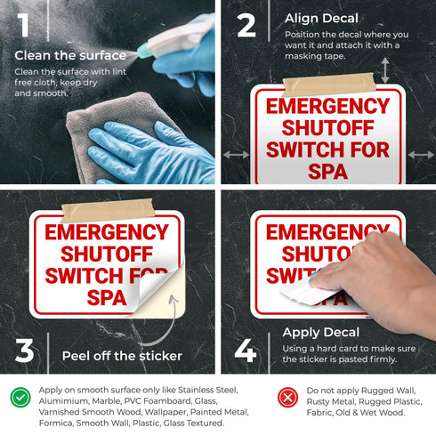 10x7 Inches, 4 Emergency Shutoff Switch for Spa Sign, Mil Vinyl Decal Stickers Weather Resistant, Made in USA