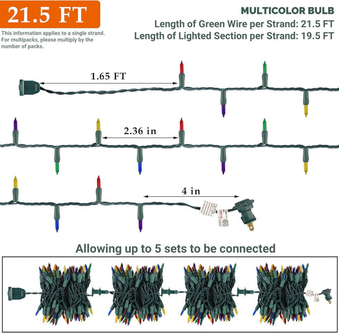 Watereem 3 Pack 100 Count Multicolor Christmas String Lights, Each, Incandescent Mini Christmas Lights, Connectable