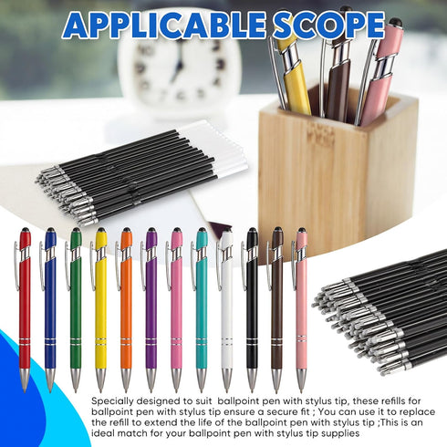 Zonon 100 3.85 Inch 1 mm 2 1 Pcs Retractable Ballpoint Pen Refills Bulk for Metal Pens with Stylus Tip, Medium Point