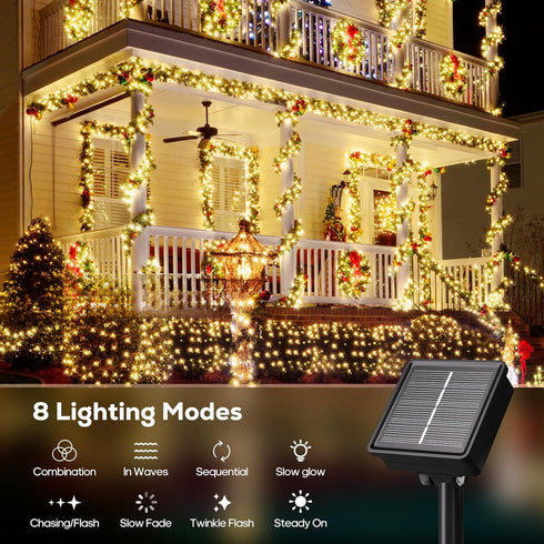 2 Pack 92FT 240 8 Solar String Lights Outdoor - Total LED Solar Christmas Lights Outdoor Waterproof with Lighting Modes