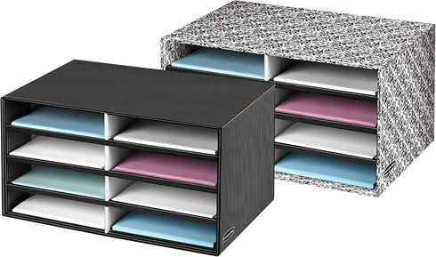 Bankers Box Decorative Eight Compartment Literature Sorter, Letter, Black/White Brocade (6170301)