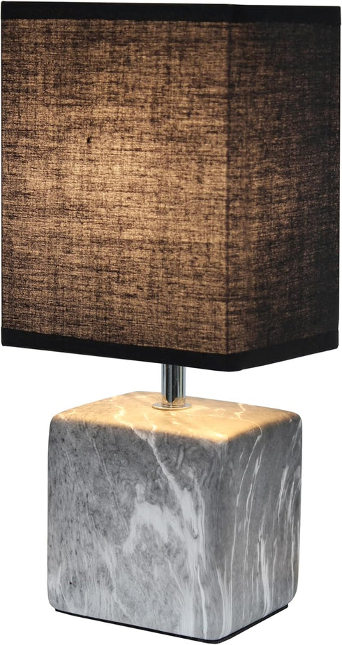 LT1217-BOB 11.81" Simple Designs Mini Marble Ceramic Cube Table Lamp, for Living Room, Bedroom, Office, Black