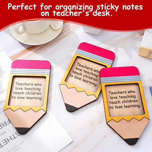 Teacher Appreciation Pencil Sticky Note Dispensers, 3Pcs Wooden Organizers for Home Office Back to School Party