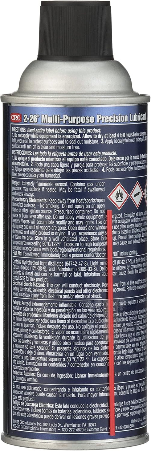 2-26 02005 11 oz, 360 CRC Multi-Purpose Precision Lubricant - wt Plastic Safe Aerosol w/ Degree Spray Valve | Improves