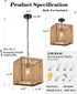 1-Light 12" ELYONA Rattan Pendant Light, Square Solid Wood Frame Woven Pendant Light Fixtures Boho Adjustable Hanging