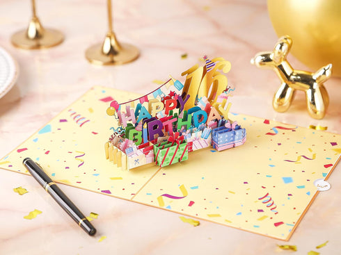 Liif Happy 16th 3D Greeting Pop Up Birthday Card, Large Size 8 x 6 inch for Girl, Boy, Son, Daughter
