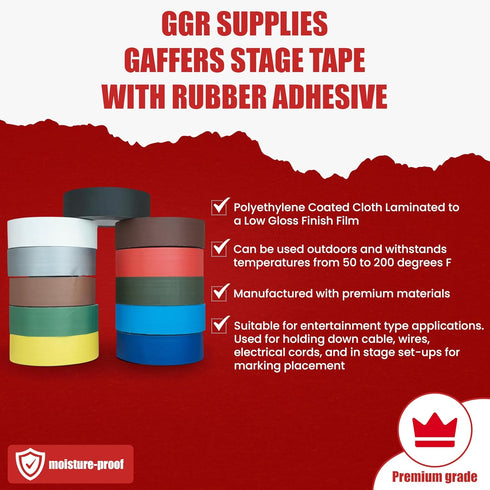 T.R.U. CGT-80 Black Gaffers Stage Tape with Rubber Adhesive, 1/2 in. Wide x 60 Yards Length - GGR Supplies