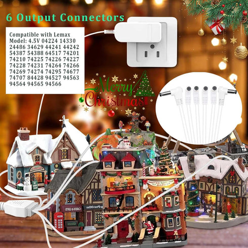 AIZYSY 4.5V 94566 44241 74295 84428 Cord(6 DC Power Adapter Charger for Lemax Lighting Accessories Christmas Micro