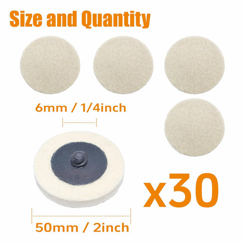 2 inch 2inch 30 Pack, DGTAB30C1 Merryland Wool Quick Change Disc for Die Grinder, Polishing Buffing Pad Wool Fabric
