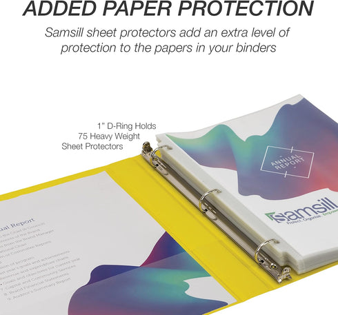 Samsill Durable 1 Inch Binder, Customizable Clear View, Yellow, Holds 225 Pages