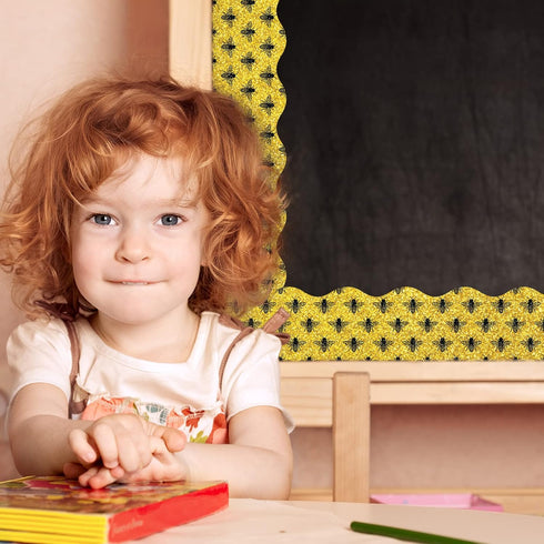 Whaline 69Ft Summer Glitter Bulletin Board Borders with 5 Designs for Bee Theme Decoration Trim for Classroom Office