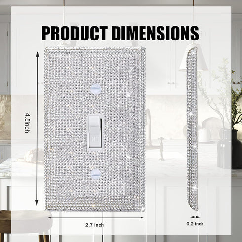 Gaocai 3 Pcs Silver Shiny Rhinestones Light Switch Cover Plate, Durable Decorative Single Toggle Wall Plate for Home