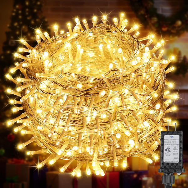 200FT 600LED Christmas Lights Plug in,Warm White Waterproof Fairy Lights with Timer/8