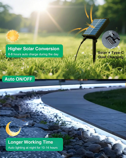 20ft 336LED 8 Solar Led Strip Lights Outdoor, Solar Rope Lights Self-Adhesive Waterproof, Mode with Remote Timer
