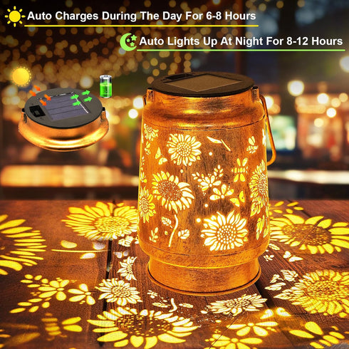 Sunflower Solar Lanterns Outdoor Waterproof, Mothers Day Gifts for Women Mom Grandma, Metal Hanging Lantern Solar