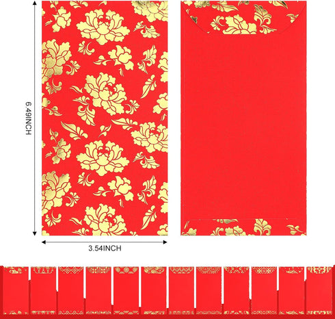Zhanmai 120 Pcs Chinese New Year Red Envelopes - 12 Styles Hong Bao Paper Gift Money Envelopes for Lunar Year