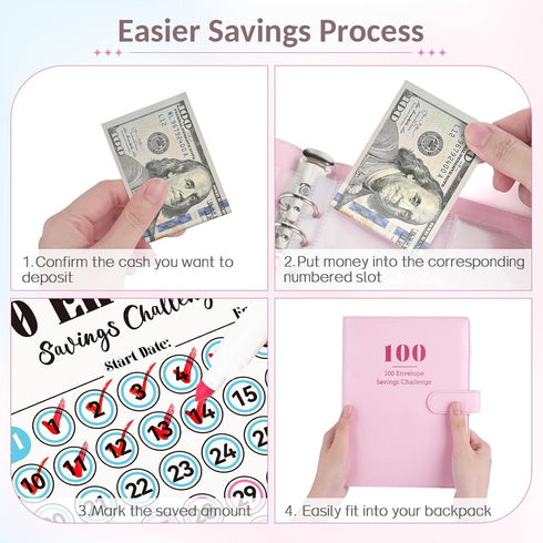 Sooez 100 Envelopes Challenge Binder, Money Saving Challenge Budget Binder with Cash Envelopes for Budgeting & Saving