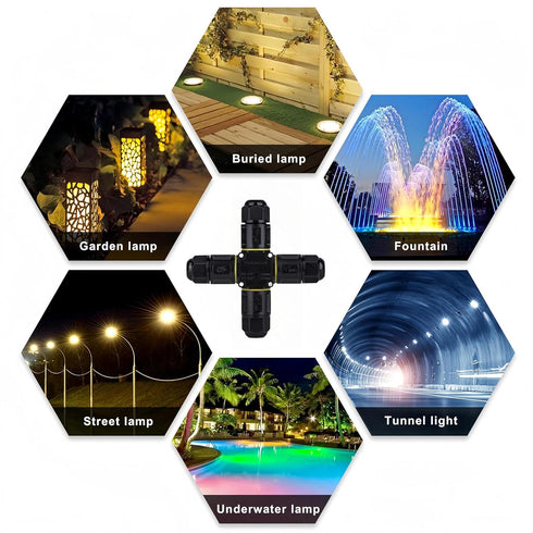 IP68 Waterproof Cable Connector, 4 Way Junction Box for Outdoor, Screwless 3 Pins Electrical Cable Protector