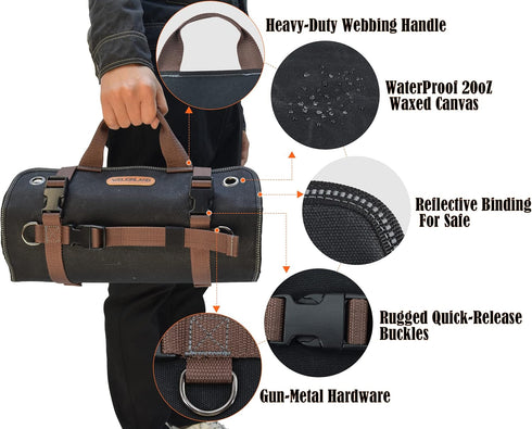 15-Pockets 15L WELKINLAND Heavy-Duty Waxed Canvas Tool roll, Tool Wrap Roll, Tool Up Roll Bags, Tool Bag Roll, Tool