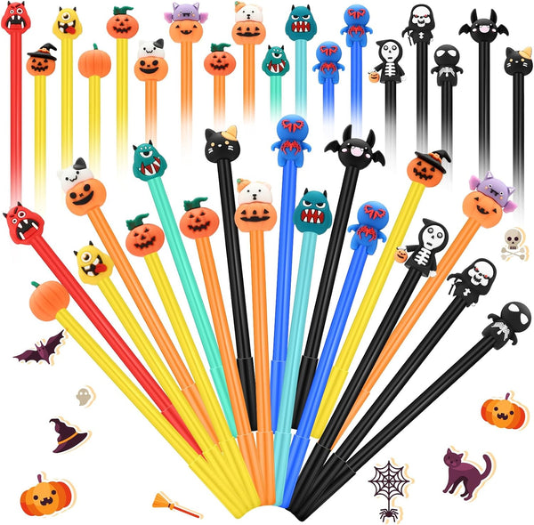 Yeaqee 120 Pieces Halloween Pens, Pumpkin Skull Bat Rollerball Gel Ink Pens for Student Stationery Supplies