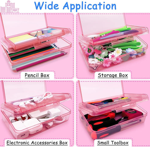 Double Layer Large Capacity Pencil Box - Plastic Translucent Hard Pencil Case with Snap-Tight Lid, 1 Pack for School
