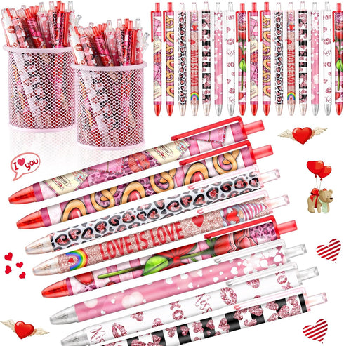 Leinuosen 72 Pcs Valentine's Day Ballpoint Pen, Black Ink Pens, Heart Pens for School Office Supplies