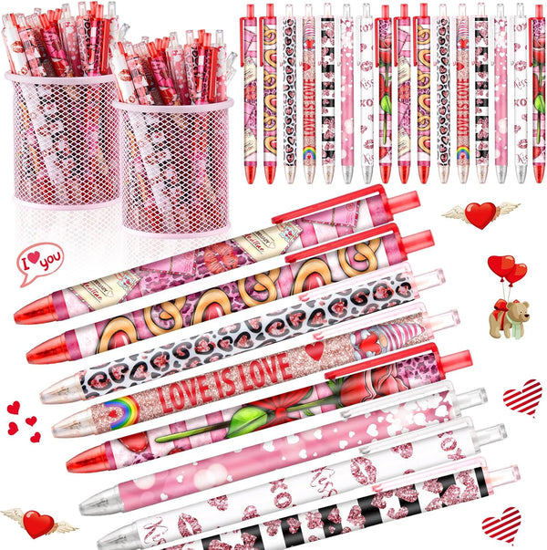 Leinuosen 72 Pcs Valentine's Day Ballpoint Pen, Black Ink Pens, Heart Pens for School Office Supplies