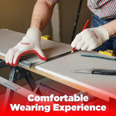 SAFETY Non-Slip 10 Pairs Red Latex Cotton Work Gloves, Nitrile Dipped & Rubber Palm Coated