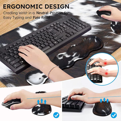 Gaming Mouse Pad XXL Large Desk, Cute Black Cowhide Extended Mousepad with Memory Foam Wrist Rest