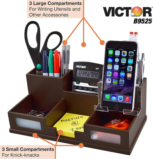 Victor Desk Organizer with Smart Phone Holder - Mocha Brown, Model B9525