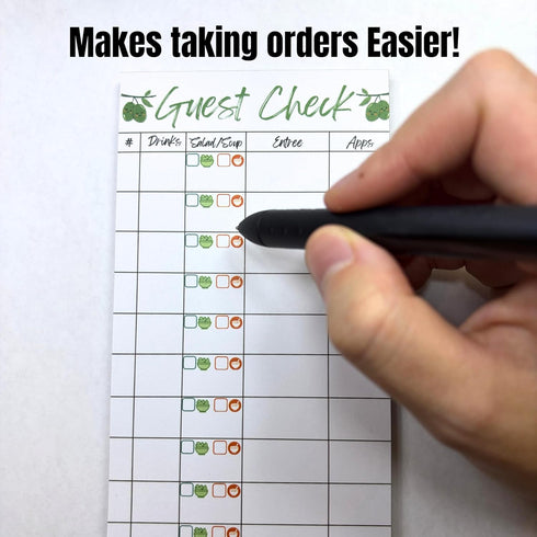 Generic (1) Guest Check Server Notepad with Egg Temperatures & Breakfast Modifiers: OE, OM, Scrambled, Poached, Premium