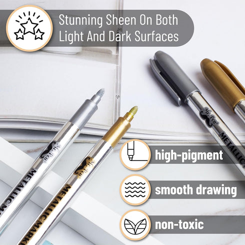 Mr. Pen Metallic Paint Markers, 12 Pack, Silver and Gold, Permanent Metallic Markers