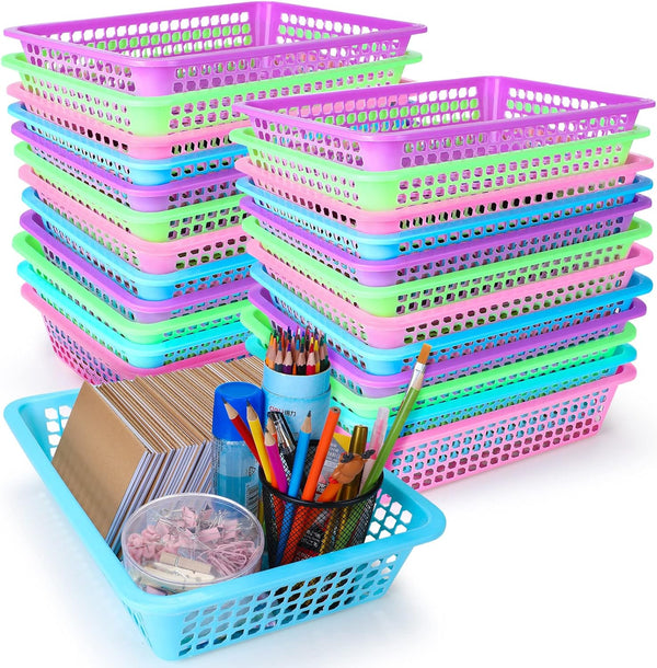 Zhehao 16 Pack Paper Organizer Basket, 13.5 x 10 x 3 Inch Plastic Mesh Bin, Colorful Storage for Office and Home