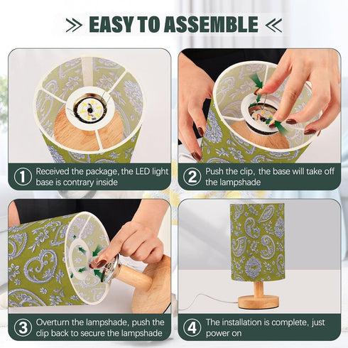 Amooorous Elegant Paisley Floral Silver Olive Green USB Table Lamp Baby Night Light for Hurricane Table Lamps for Girls