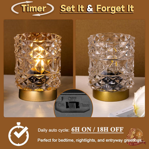 MJ PREMIER Battery Operated Lamp with Timer, Cordless Table Lamps for Shelf Decor, Rhombus Texture Aesthetic Crystal