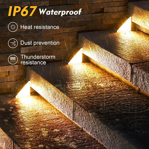 4 Pack Solar Step Lights, IP67 Outdoor Waterproof LED Triangle Lights for Garden Yard Patio, Porch, Front Door,