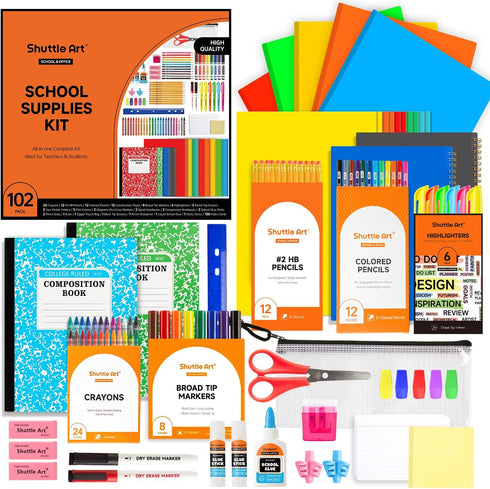Shuttle Art 102 PCS Back to School Supplies Kit, School Supply Box for Grades K-5, Kids Supplies