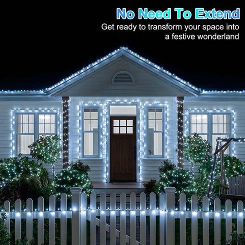 350LED 90FT 12 Dimmable, Christmas Lights Indoor Outdoor, Modes Cool White Outdoor String Lights with Timer & Green