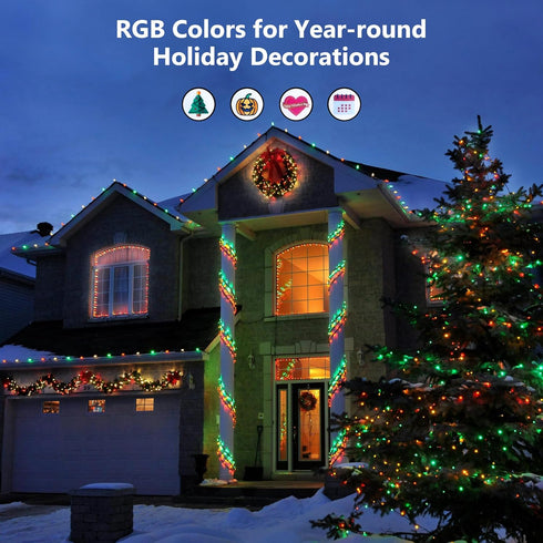 33ft 100 Dimmable Brizled Christmas String Lights, LED Color Changing Christmas Lights with Remote, RGB Christmas Tree