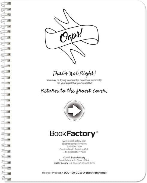 BookFactory Left-Handed Notebook, NotRight (Lefty) 120 Pages, 8.5'' x 11'', Wire-O
