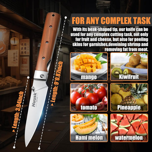 Huusk Folding Fruit Knife, Japanese Pocket Paring Knife with 440C Stainless Steel Ultra Sharp Blade