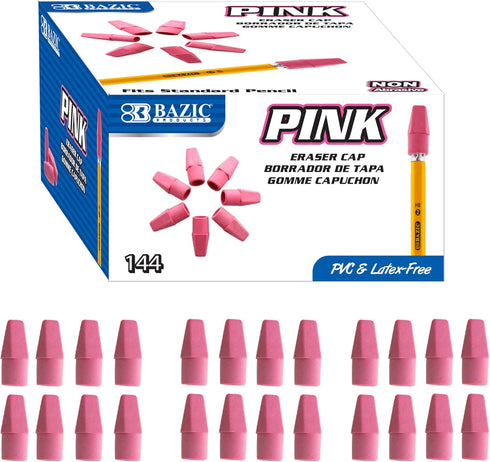 BAZIC Pink Eraser Top, Latex Free Pencil Tops Erasers, Arrowhead Caps for Student Classroom Bulk Packs, 144 Count.